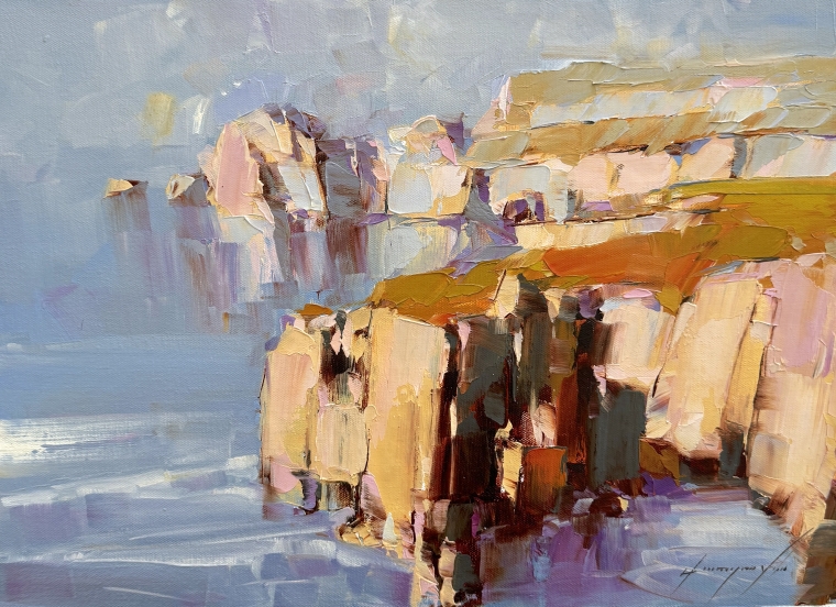 Bay Cliffs, Original oil Painting, Handmade artwork, One of a Kind                 